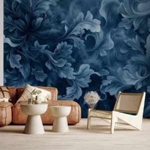 Fotobehang - Abstract Ornaments: Dark Blue Victorian Leaves