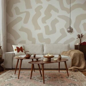 Fotobehang - Abstract composition - beige patterns in shapes on a white background