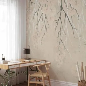 Fotobehang - Abstract falling leaves - subtle nature motif with branches