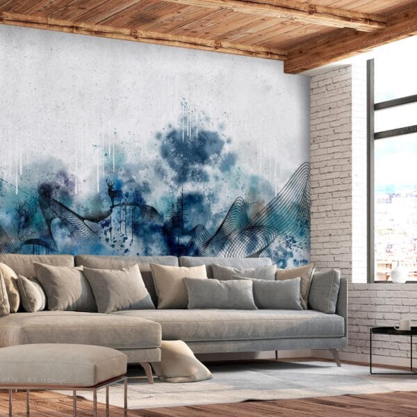 Fotobehang - Abstract wave - minimalist composition with blue pattern