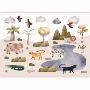 Fotobehang - Africa for Toddlers - Savannah Animals in Pastel Colours