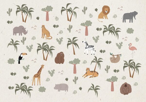 Fotobehang - African Composition - Animals for the Children's Room on a Paper Background