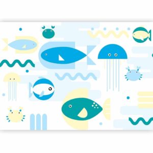 Fotobehang - Animals in the sea - geometric blue fish in water for kids