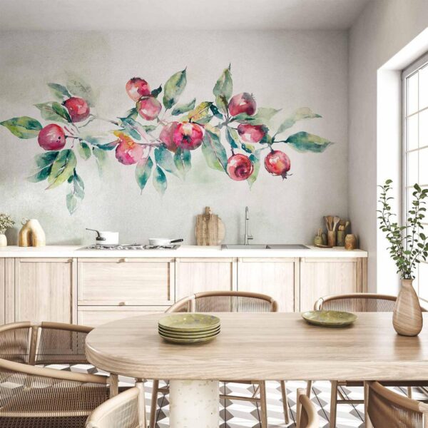 Fotobehang - Apple branch - landscape with a plant and red apples on a white background