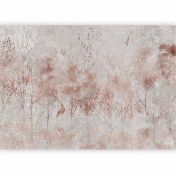 Fotobehang - Autumn landscape - abstract with trees and birds on a textured background