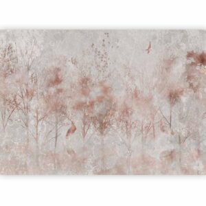 Fotobehang - Autumn landscape - abstract with trees and birds on a textured background