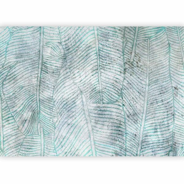 Fotobehang - Banana leaves - plant motif blue lineart nature with pattern
