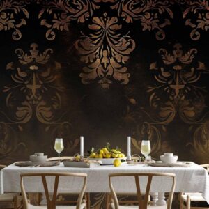 Fotobehang - Baroque Ornaments in Patinated Gold and Browns: Retro Motif