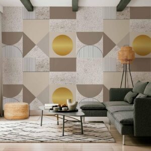 Fotobehang - Beige and Gold Geometric Pattern