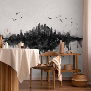 Fotobehang - Big city - abstract city skyline in black watercolour style