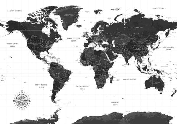 Fotobehang - Black and White Map