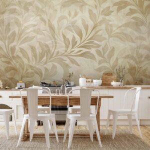 Fotobehang - Botanical Motif with Leaves and Vines in Sand Colors