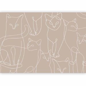 Fotobehang - Cat lineart - minimalist sketches of white cats on beige background