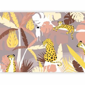 Fotobehang - Cheetahs in the jungle - landscape with exotic animals with palm trees for children
