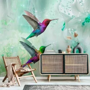 Fotobehang - Colourful Hummingbirds (Green)
