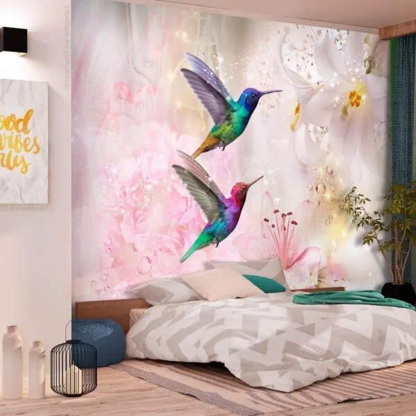 Fotobehang - Colourful Hummingbirds (Pink)