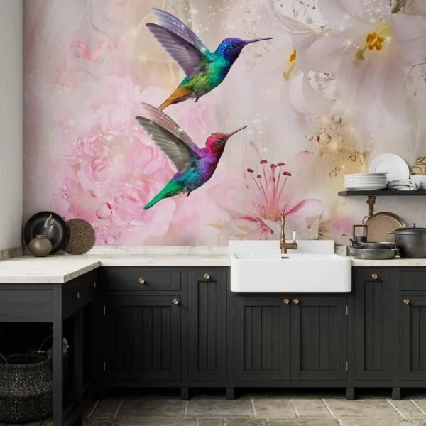 Fotobehang - Colourful Hummingbirds (Pink)