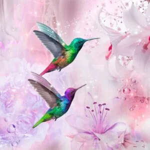 Fotobehang - Colourful Hummingbirds (Purple)