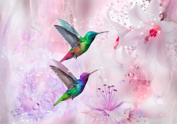 Fotobehang - Colourful Hummingbirds (Purple)