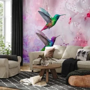 Fotobehang - Colourful Hummingbirds (Purple)