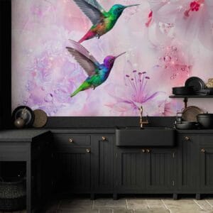 Fotobehang - Colourful Hummingbirds (Purple)