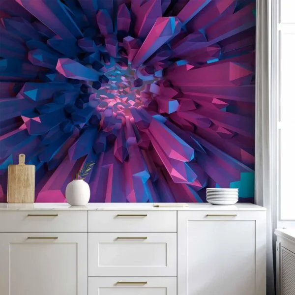 Fotobehang - Crystal - geometric fantasy with 3D elements in purple tones
