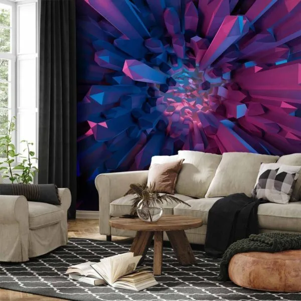 Fotobehang - Crystal - geometric fantasy with 3D elements in purple tones