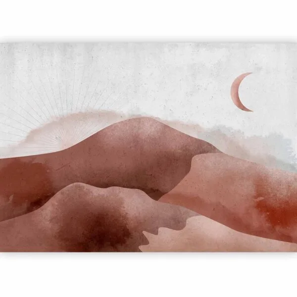 Fotobehang - Desert landscape - desert landscape with moon and sunrise