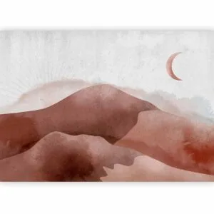 Fotobehang - Desert landscape - desert landscape with moon and sunrise