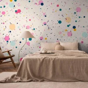 Fotobehang - Dots Speckles and Splatters Multicolored Cheerful Pattern on a Light Pink Background