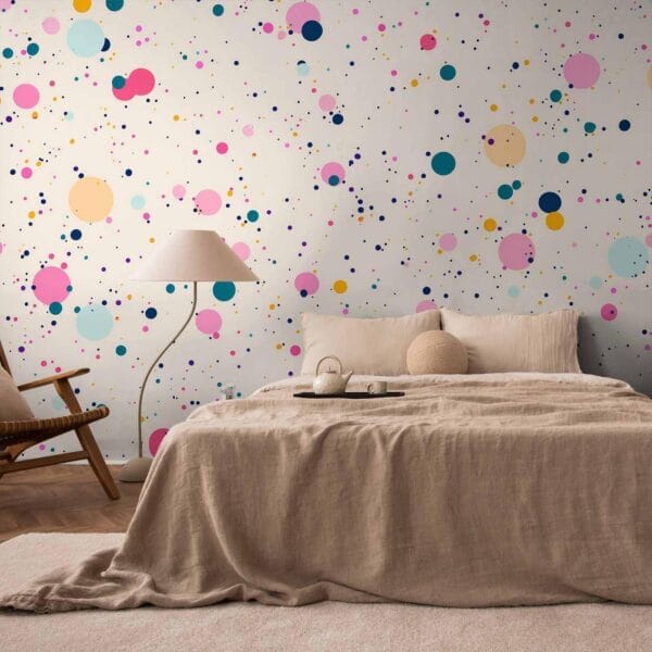Fotobehang - Dots Speckles and Splatters Multicolored Cheerful Pattern on a Light Pink Background