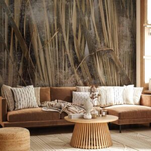 Fotobehang - Dry leaves - landscape of tall grasses in boho style with paint patterns
