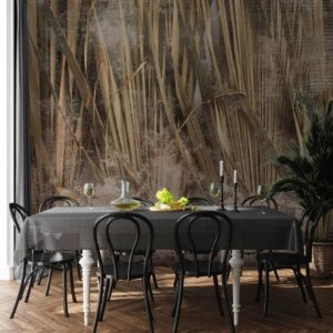 Fotobehang - Dry leaves - landscape of tall grasses in boho style with paint patterns