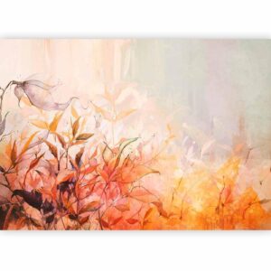 Fotobehang - Flaming meadow - nature landscape with meadow of flowers and leaves in watercolour style