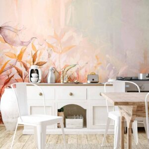 Fotobehang - Flaming meadow - nature landscape with meadow of flowers and leaves in watercolour style