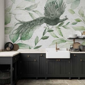 Fotobehang - Flight of a Peacock - Third Variant