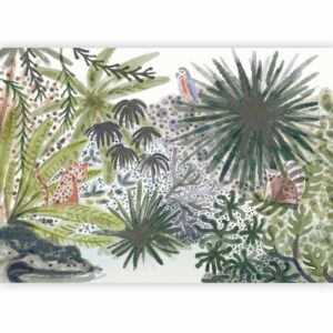 Fotobehang - Flora of Madagascar - Tropical Landscape With Watercolour Animals