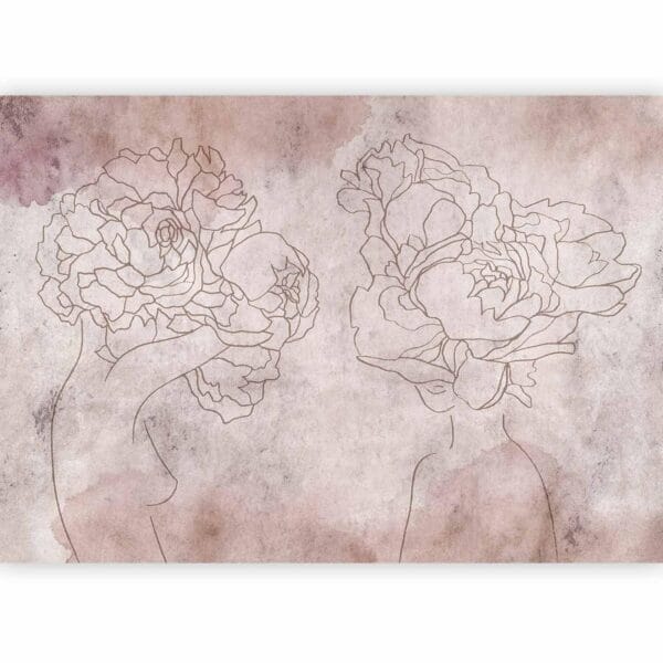 Fotobehang - Floristic abstraction - lineart style silhouettes of people with flowers