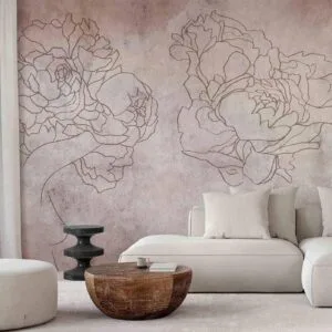 Fotobehang - Floristic abstraction - lineart style silhouettes of people with flowers