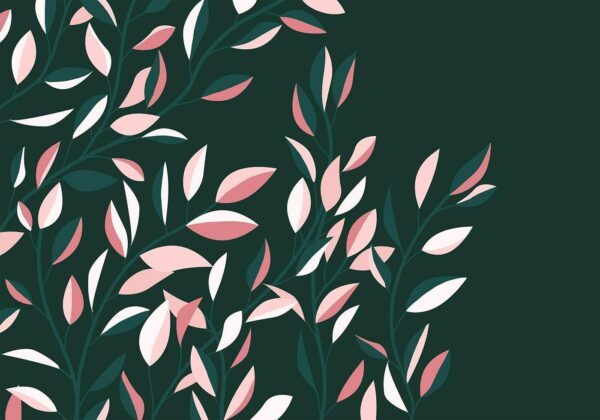 Fotobehang - Flowering vine - minimalist climbing leaves on a green background