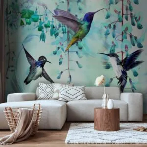 Fotobehang - Flying Hummingbirds (Green)