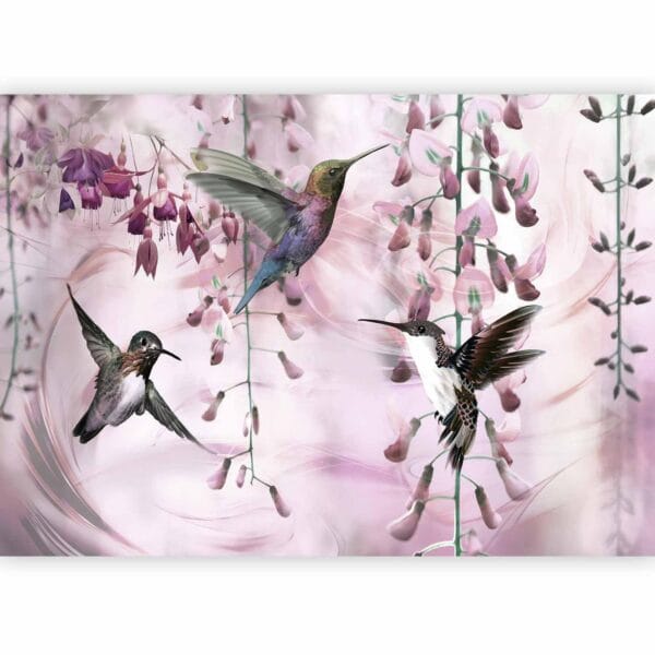 Fotobehang - Flying Hummingbirds (Pink)