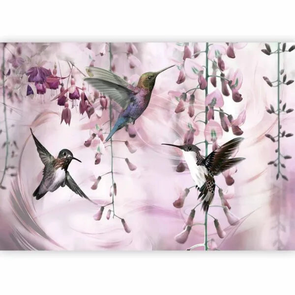 Fotobehang - Flying Hummingbirds (Pink)