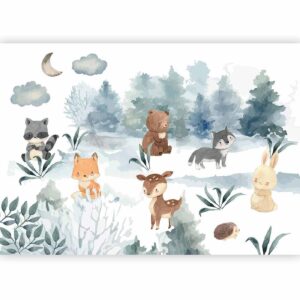 Fotobehang - Forest Games - Animals in a Forest Painted in Watercolours