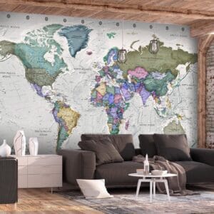 Fotobehang - Geography study - world map with signed countries in English