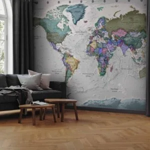 Fotobehang - Geography study - world map with signed countries in English