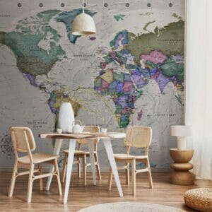 Fotobehang - Geography study - world map with signed countries in English