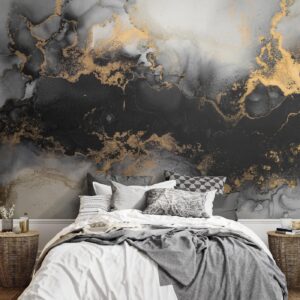 Fotobehang - Gold Explosions - an Abstract Pattern Inspired by Marble