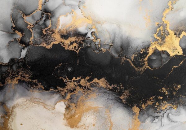 Fotobehang - Gold Explosions - an Abstract Pattern Inspired by Marble