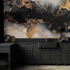 Fotobehang - Gold Explosions - an Abstract Pattern Inspired by Marble